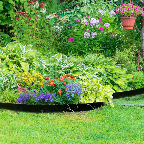 4 Inch Tall No Dig Landscape Edging Kit With 33 Feet Of Flexible Border Easy Curve Or Straight Install Includes 30 Spikes For Lawn Flower Beds Garden Borders And Yard Landscaping used in a vibrant garden setting