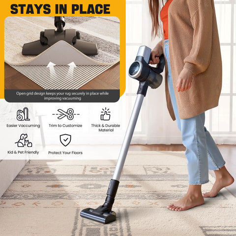 Heavy Duty Non Slip Rug Pad Gripper 2x3 Feet for Area Rugs Stay Put No Slip Anti Skid Mat used on hardwood floor with vacuum