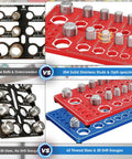 82 Nut And Bolt Thread Checker Kit With Standard And Metric Gauges, contrasting black and red boards with thread sizes visible.