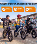 Spark D1 Fat Tire Electric Bike For Teens And Adults, 1500W Peak Motor, 48V 10.4Ah Battery, 16 Inch eBike With 20 Plus MPH Top Speed, Easy City Cruising And Trail Riding, Black teens riding fat tire e-bikes on a city street
