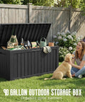 90 Gallon Outdoor Deck Box With Wheels Lockable Waterproof Weatherproof Resin Storage Chest for Patio in back yard