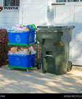 Tough As Nails Heavy Duty Recycle Bin Cart With Aluminum Frame And Stainless Steel Hardware Manages Four Hundred Pounds, featuring blue bins for recycling.