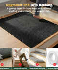 Person stepping on No Slip Carpet Stair Treads 8 By 30 Inches Pack Of 28 With Reusable Adhesive, Slip Resistant Indoor Stair Runner