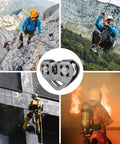 Images showing use of Double Zip Line Pulley Trolley With Tandem Dual Speed Pulleys 30kN 6700LBS Break Strength in climbing and rescue scenarios