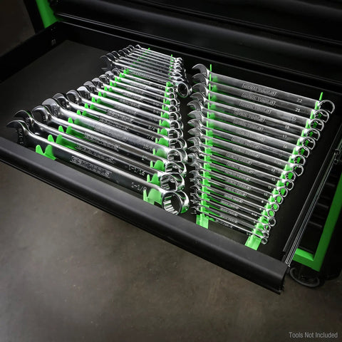 Drawer with 4 Piece Rail Wrench Organizer Set For Toolbox With Magnetic Rails And V Shape Design To Hold 40 Wrenches Short And Long Rails
