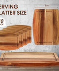 Kigley 10-pack acacia wood cutting boards with groove, 8x10 inches, stacked and laid flat.
