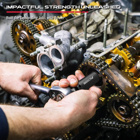 Mechanic using Heavy Duty Universal Joint Socket Reducer Set for auto engine repair