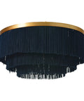 Dope Navy Fringe Round Ceiling Light With Gold Rim, 13.75 Inch Semi Flush Mount, Modern Chandelier Vibe, Hardwire Install