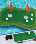 Floating Golf Green for Pool and Lake with Dual Cup Design, chipping mat, ball retriever, anti drift ropes, stable EVA base