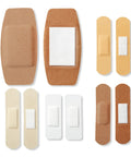 Assorted Adhesive Bandages With Four Sided Seal For Everyday Wound Care In A 200 Count Variety Pack displayed in multiple sizes