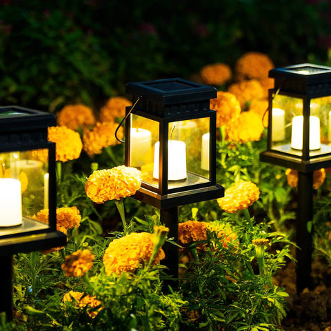 Eight Pack Solar Lantern Lights Outdoor Waterproof LED Hanging Lanterns With Candle Effect For Garden Patio Porch Yard Pathway Chill Mood Lighting Warm White Ambience Weather Resistant Stakes Included No Wiring Needed Easy Outdoor Decor