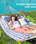 Double Hammock With Stand For Two People To Chill Heavy Duty Outdoor Hammock Supports Up To 500 Lbs Steel Frame With Balance Straps