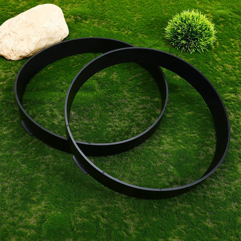 Two Round Stepping Stone Molds For Concrete Pavers Reusable Plastic Path Maker Kit For DIY Garden Paths Walkways Patios And Courtyards No Fuss Masonry Molds For Cement Mix on grass with stone and plant