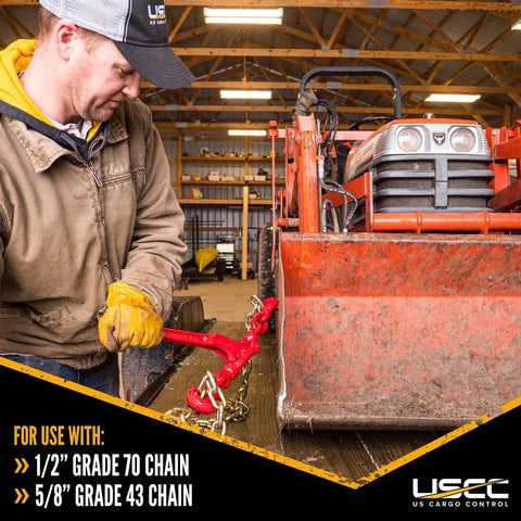 Tough As Nails Lever Load Binder For Half Inch Grade 70 Chain With 13000 Pound Working Load Limit And 52000 Break Strength Rock Solid Forged Steel Hauling Clamps Two Pack Heavy Duty Rigging Gear securing Grade 70 chain.