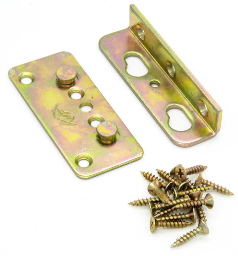 Heavy Duty Bed Rail Brackets Full Set Of 4, Rust Proof No Mortise Frame Connectors For Wood Beds, universal steel brackets and screws.