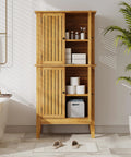 Outdoor Acacia Wood Storage Cabinet With Two Doors And Four Shelves For Backyard Garden Balcony Coastal Farmhouse Style