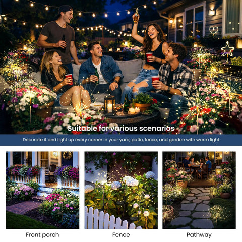 Outdoor Solar Fairy Lights 120 LED Two Pack Warm White Decor For Yard Patio Pathway Balcony With Upgraded Solar Panel And Long Lasting Battery Delivers 10 To 12 Hours Of Night Glow illuminating garden party.