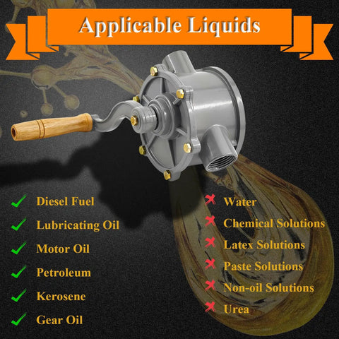 Heavy Duty Two Way Rotary Fuel Pump Kit For Gas Caddy 30 35 40 Gallon Transfer NPT Thread Hand Siphon Pump; aluminum body with wooden handle