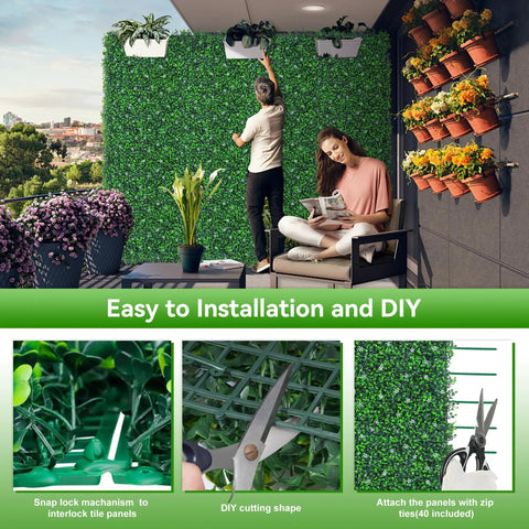 48 By 120 Inch Grass Wall Panels Set Realistic Artificial Grass Backdrop With Flower Vines Lush Faux Boxwood Roll for patio decor
