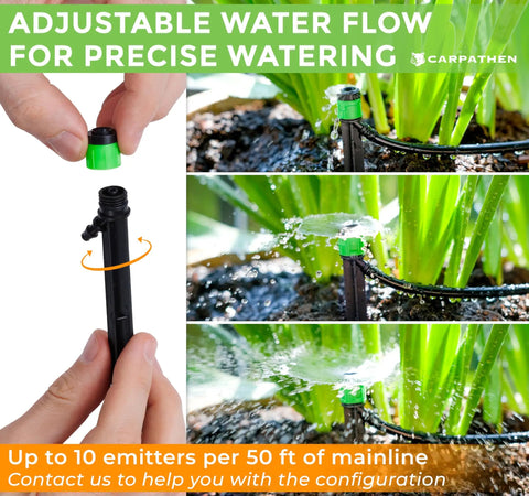 Adjustable One Hundred Drip Irrigation Emitters Vortex Fan Sprayer Kit For Gardens And Pots, setup demonstration.