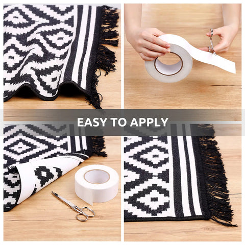Two Sided Rug Tape That Grips Like Crazy For Area Rugs And Floor Mats Easy Peel Adhesive for applying on black and white rug