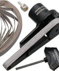 Boss Belt Sander Kit with 10 belts in assorted grits, 180 grit belt, hex key, and handpiece option, ideal for detail sanding.