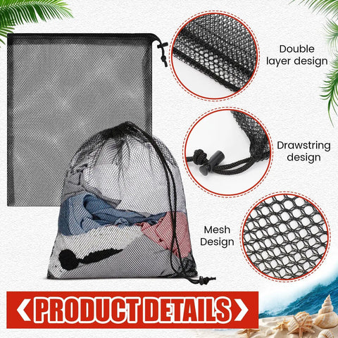 Six Pack Mesh Snorkel Gear Bags With Diver Down Flag featuring drawstring, mesh design, and double layer detail.