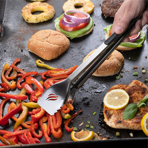 Griddle Tool Kit For Outdoor And Indoor Grillin Grilling Heat Resistant Stainless Steel BBQ Utensils including tongs with peppers