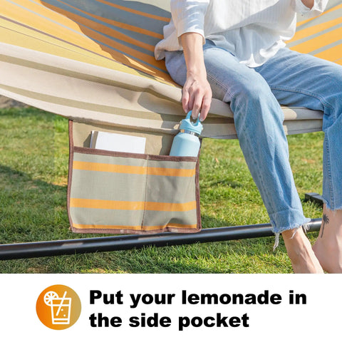 Waterproof Double Hammock With Stand For Outdoor Hangout Heavy Duty Two Person 55 Inch Quick Dry Textilene Hammock With Hardwood Spreader Bar Pillow And Pockets 475 Lb Capacity Coffee with pocket detail