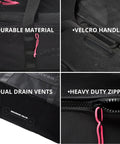 Close-up of XL Mesh Duffle Dive Bag Packable Roll Up 100L for Scuba Snorkeling Gear, showing velcro handle and drainage vents details.