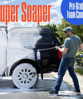 Man using Pro Foam Cannon For Pressure Washers With 3600 Max PSI 1/4 Inch Connector For Gas And Electric Washers Delivers Thick Snow Foam For Car Detailing