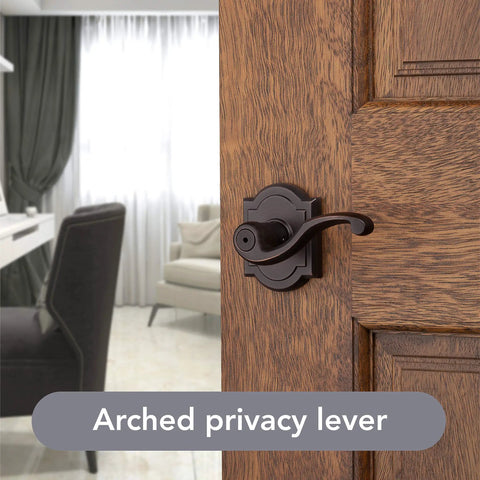 Interior Privacy Door Handle Lever for Bedroom and Bathroom, Reversible, Keyless Lock, Easy DIY Install, Venetian Bronze Finish