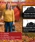 Woman holding eggs near a shed, showing Grit And Oyster Shell Feeder Combo No Spill Weatherproof Heavy Duty Design.