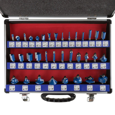 35 Piece Router Bits Set Carbide Woodworking Kit with Allen Wrench and Aluminum Carrying Case Silver for DIY Home Improvement