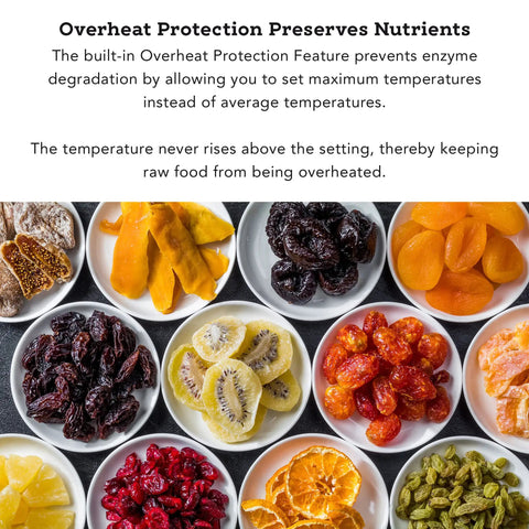 No Sweat Electric Food Dehydrator With Digital Temperature Control And Smart Timer Rock Solid Dual Fans BPA Free Tray Stack with dried fruits