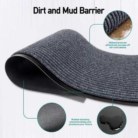 No Nonsense Heavy Duty 3 X 5 Foot Rubber Border Commercial Floor Mat showing ribbed grey surface and slip-resistant rubber backing.