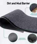 Extra Large Heavy Duty Commercial Entrance Rug Top Notch Walk Off Mat Built Tough For Heavy Foot Traffic Water Resistant Boot Scraper Gray Floor Mat showing ribbed grooves and rubber backing.