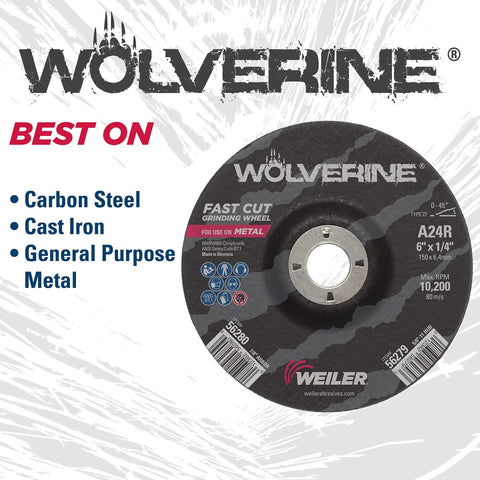 6 Inch Type 27 Grinding Wheel A24R One Quarter Inch Thick Open Arbor Seven Eighths Inch Bore Pack Of 10 for aggressive stock removal