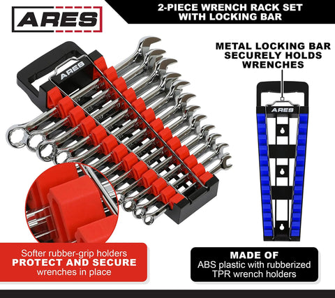 Gotta Keep Your Shop Super Tidy With This Heavy Duty 2 Piece Wrench Holder Rack Set Featuring Slam Lock Grips For SAE And Metric Tools Wall Mount Garage Organizers with wrenches in holders