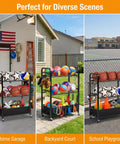 Rolling Ball Storage Cart And Sports Gear Organizer For Garage And Home Gym Indoor And Outdoor Use Holds Basketballs Soccer Balls