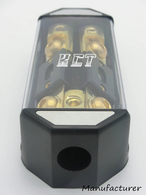 Two Way ANL Fuse Holder For Car Audio One Zero Gauge In Two Four Gauge Out Gold Plated Terminals Includes Two 100 Amp Fuses