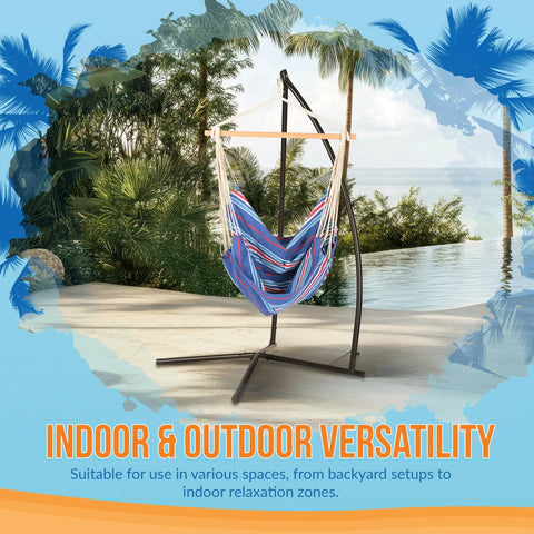 Boho Breeze C Style Hammock Chair Stand for Patio or Porch, Beefy Steel Frame, Powder Coated Black, 450 Lb Capacity outdoors