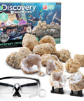 Crack Open Real Quartz Geodes Kit With Goggles, Magnifying Glass, And Display Stands For STEM Geology Learning For Kids Ages 6 And Up Educational Crystal Hunt Activity Set Gift