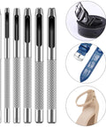 Leather Hole Punch Set With Hollow Punch Tools, Six Steel Punches from 1.5mm to 4mm shown with belts and shoes for crafting