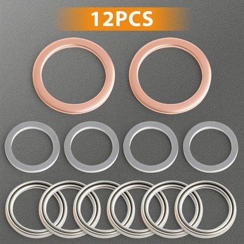 12pc Crushable Steel Transfer And Differential Drain Plug Gasket Kit For Toyota And Lexus Rigs Including 4Runner, Land Cruiser, Tundra