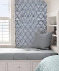 Arrowhead Deep Peel And Stick Wallpaper In Blue for Totally Easy DIY Decor on accent wall behind reading nook.