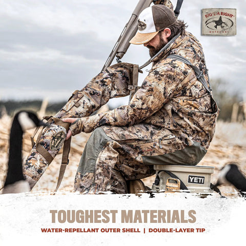 Person with Waterfowl Express Gun Sleeve With 600D Water Repellent Shell Lightweight And Packable Fits Guns Up To 56 Inch