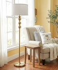 Riley 60 Inch Floor Lamp With Drum Shade In Gold Brass Finish For Living Room Or Bedroom Modern Standing Lamp