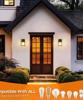 Dusk To Dawn Exterior Wall Sconce With Built In Photo Sensor Straight Up Reliable Outdoor Porch Light For Front Patio, mounted near entryway.