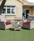 Outdoor Chair Cushions Set Of 4 With Ties All Weather Water Resistant High Density Foam Filling Square Corner Seats For Patio Furniture 18.5 x 16 x 3 Inches Wine Color Cushions For Garden Deck shown on wicker chairs in a garden setting.